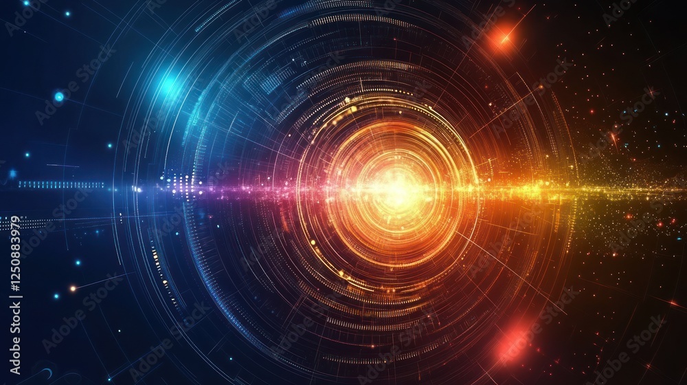 Fototapete abstract digital technology background with glowing circular patterns and vibrant colors.