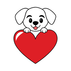 Puppy holding a heart vector art illustration