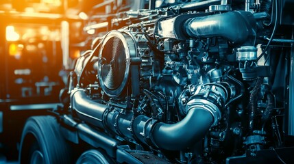 Obraz premium Detailed Close-Up of Engine Components in Industrial Setting