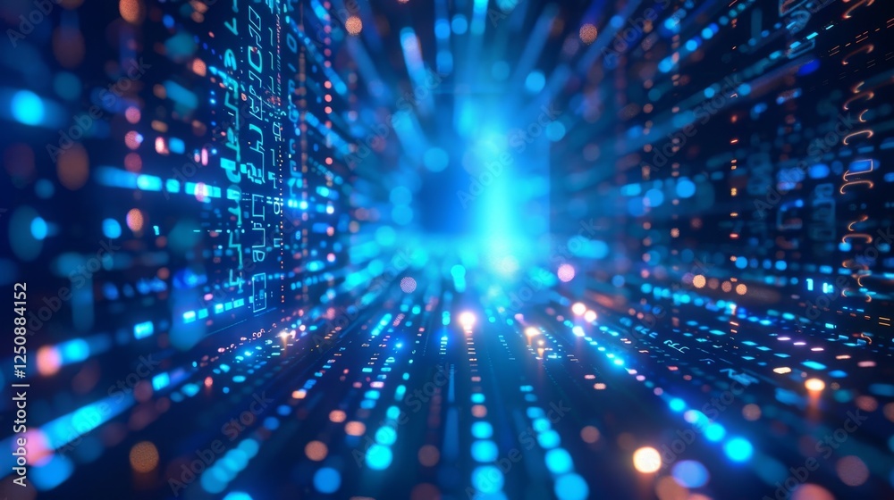 Aufkleber intricate patterns of light and data flow through a digital tunnel representing technology and innov