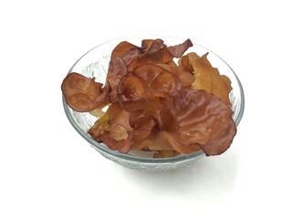 Jelly ear fungus or Auricularia auricula-judae isolated on white background 
