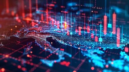 Visualization of global financial data over a digital map during market hours
