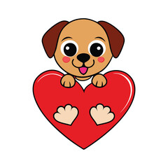 Puppy holding a heart vector art illustration