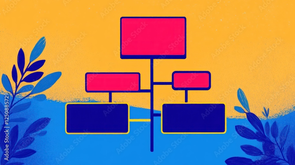 Aufkleber Abstract Design of Colorful Flowchart with Bright Background and Green Leaves for Creative Projects