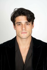 Obraz premium Young Man in Black Velvet Jacket with Natural Freckles