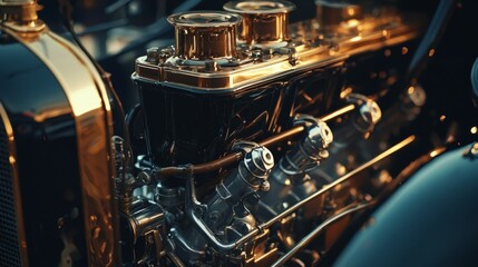 Fototapeta premium Vintage Engine with Polished Chrome and Brass Details Shine
