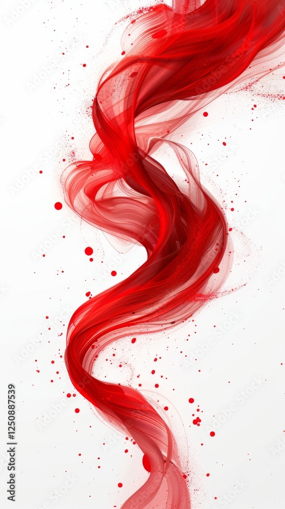 Poster dynamic red abstract design with flowing shapes and splashes against a white background