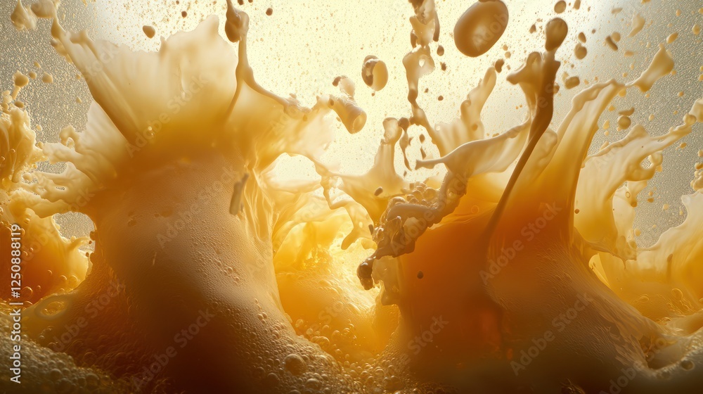 Aufkleber Dynamic Splash of Orange Liquid Captured in Slow Motion with Intricate Droplets and Textures