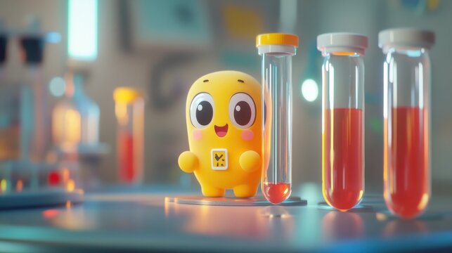 2D animated medical element analysis, Cute test tube Character - Powered by Adobe