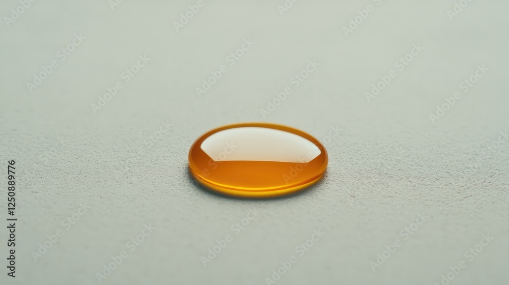 Aufkleber Close-Up View of a Glimmering Amber Drop on Smooth Surface Capturing Light Reflection and Texture