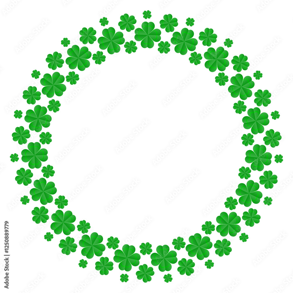 Poster round green clover border, frame for st. patrick's day decoration isolated on transparent background