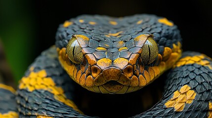 Fototapeta premium Close-up of a venomous snake with yellow and black scales.
