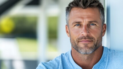 Obraz premium Portrait of a Confident Middle Aged Businessman Posing in a Formal Suit and Tie with Neutral Studio Lighting Against a White and Gray Background