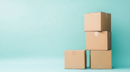 Obraz premium Stacked cardboard boxes on blue background (1)