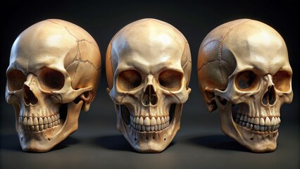 Obraz premium Realistic anatomical skulls showing different stages of damage and wear