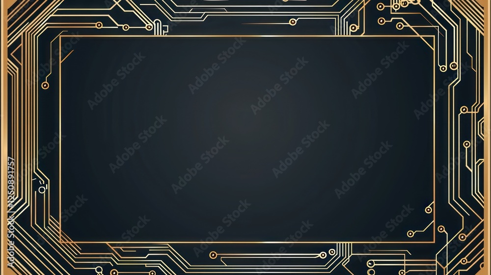 Aufkleber Modern Circuit Board Design with Dark Background and Gold Traces for Technology and Innovation Themes