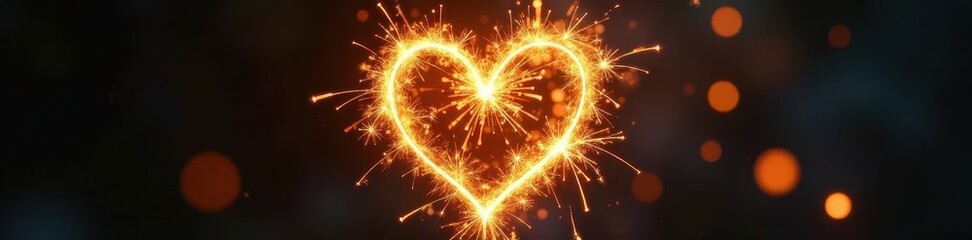 Fototapeta premium Burning gold heart sparkler, intense glow, vibrant sparks, celebratory, warm, special occasion