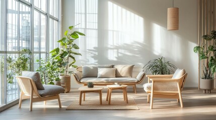Bright and Airy Living Room with Natural Light and Greenery
