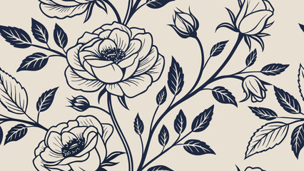  vintage floral pattern with intricate hand-drawn roses and peonies