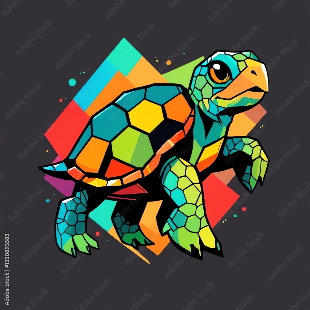 Poster Vibrant Colorful Turtle in Geometric Abstract Art