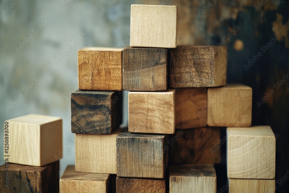 Poster a pile of wooden blocks sitting on a table, perfect for building and learning