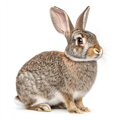 Cute and Fluffy Rabbit Sitting on White Background, Perfect for Nature and Animal Themes in Photography