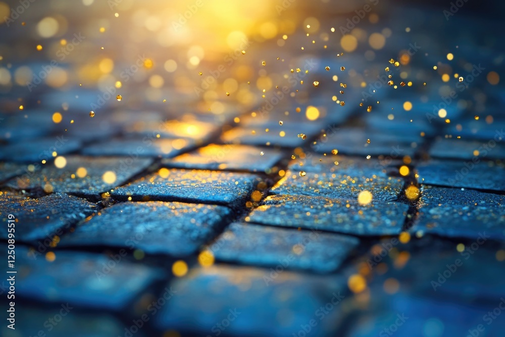 Aufkleber a close-up shot of a cobblestone road with the sun shining in the background