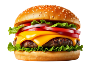 An Elevated Take on a Classic Signature Gourmet Cheeseburger isolated on transparent background 