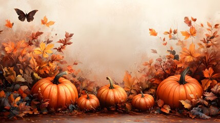 Autumn Decorations with Pumpkins and Leaves  evoking seasonal warmth, joy, and Halloween or Thanksgiving decoration ideas