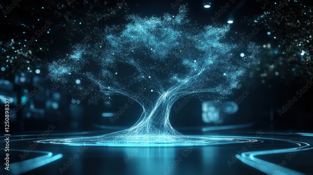 Aufkleber majestic tree of light crafted from translucent particles radiating an ethereal glow in a futuristic