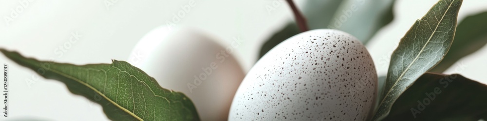 Poster a single white egg sits on the surface of a lush green leaf, making for a unique and intriguing scen