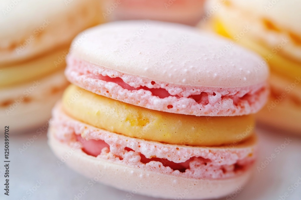 Poster a stack of colorful macarons stacked on top of each other, perfect for baking or decorating