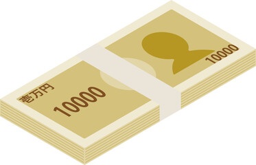シンプルな100万円の札束を右上向きに描いたアイソメトリックイラスト