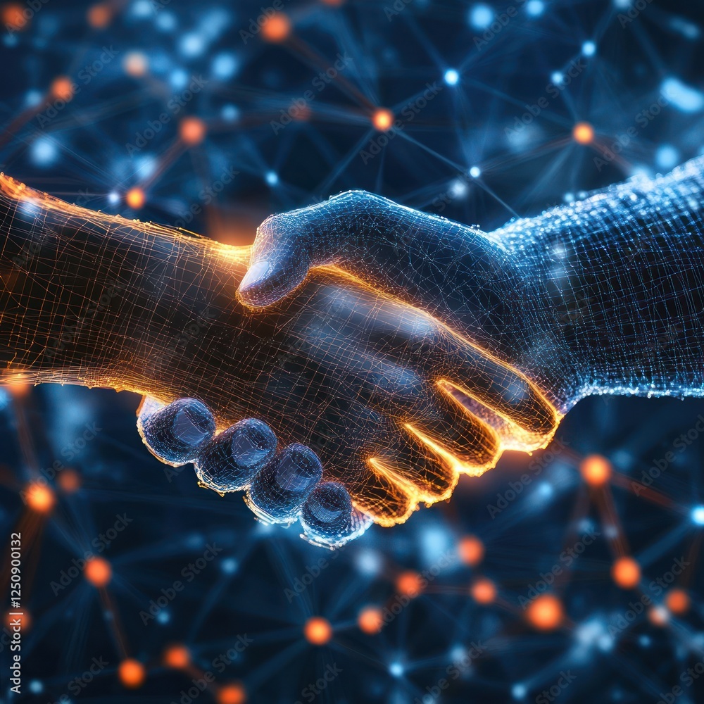 Aufkleber digital representation of a human handshake symbolizing partnership and collaboration in technology 