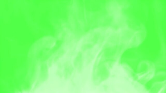 Steam Slowly Curls Over Hot Food. Chroma key. White Steam rises from a large pot that is behind the scenes. Green background