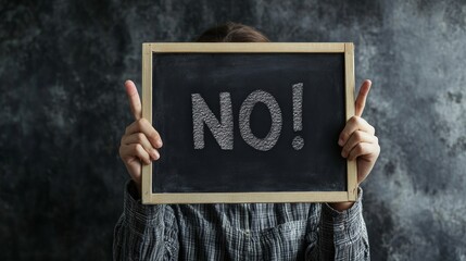 Assertive Statement on a Chalkboard – A Person Holding a 'NO!' Sign