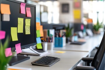A desktop computer sitting on a desk, perfect for home or office use