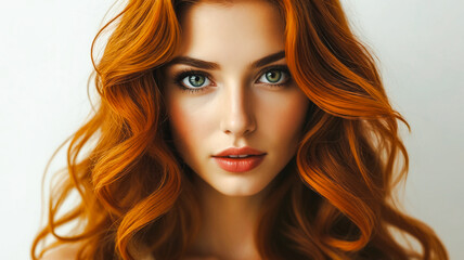 Fototapeta premium Portrait of a supermodel with red hair directly looking into the camera with her beautiful big eyes.