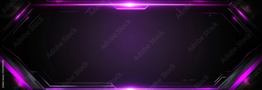 Poster digital artistry showcases thin techno purple frame against a deep black background, evoking a sense