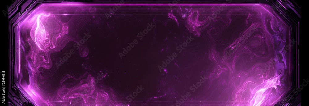 Poster Immersive purple digital frame creating a futuristic vibe within a dark space filled with chaotic energy
