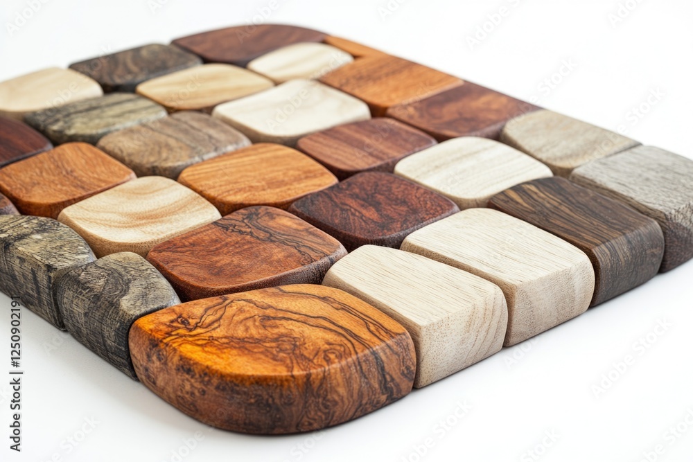 Poster a close-up shot of a wooden tile on a table, ideal for use in still life photography or as a decorat