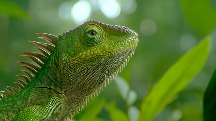 Obraz premium Close-Up Capture of Chameleon in Lush Rainforest: Photographer's Nature Exploration