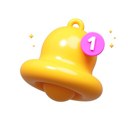 3D Notification Bell Icon with Alert Badge