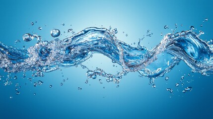 Gentle waves of shimmering blue water dance in the light, creating a mesmerizing display of fluid elegance. Droplets glisten as they catch the sunlight, enhancing the serene atmosphere