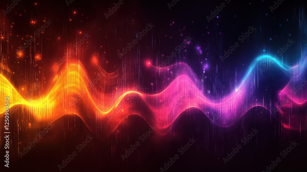 Poster Vibrant music wave pattern illuminating the darkness with colorful tones, perfect for creative projects and digital backgrounds