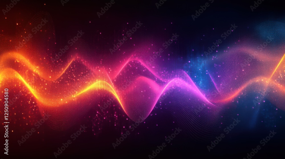 Poster Vibrant music wave pattern in radiant hues, creating an immersive audiovisual experience for creative projects and backgrounds
