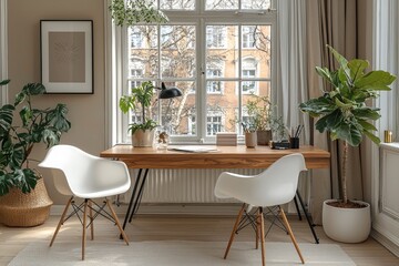 Bright Home Office Workspace With Plants And Natural Light