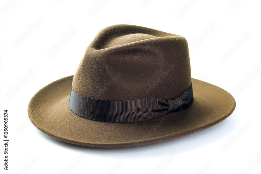 Poster a close-up of a brown hat with a black ribbon around the brim, suitable for various uses such as fas