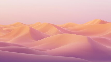 Fototapeta premium Calm and tranquil desert scene showcasing softly lit sand dunes under a pastel sky. The gentle curves and warm tones create a peaceful and dreamy atmosphere, evoking a sense of solitude