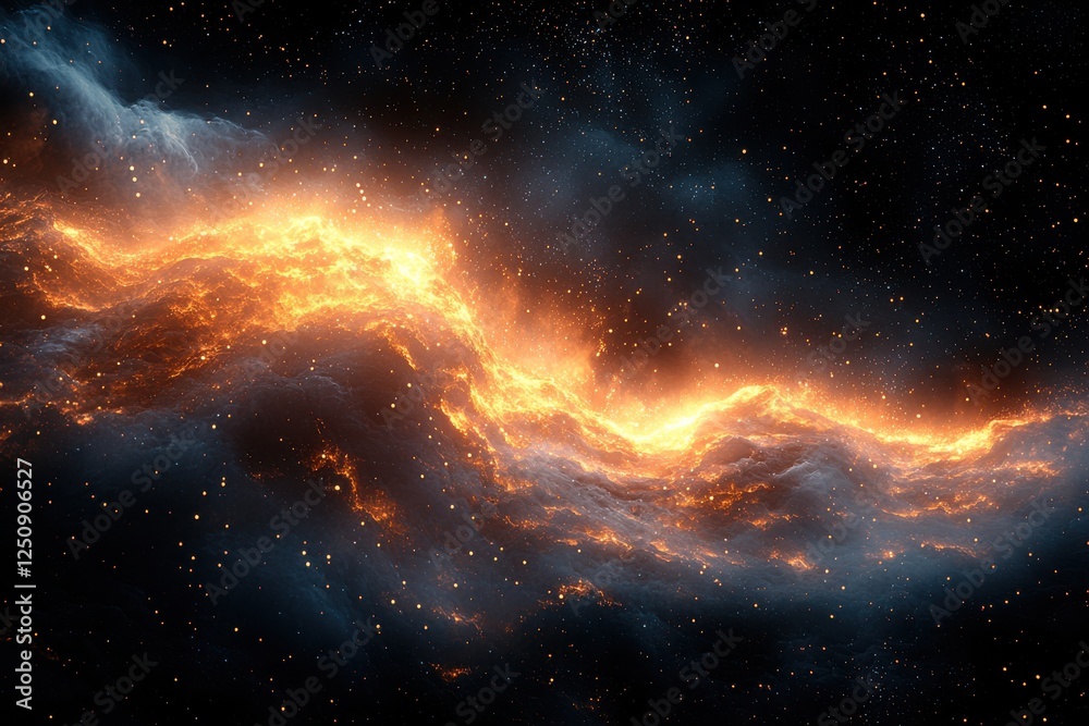 Poster explosive cosmic energy unleashes golden light through a dimensional rift, surrounded by ethereal pa